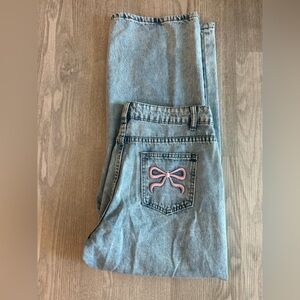 SHEIN Blue Jeans with Pink Bow Detail
